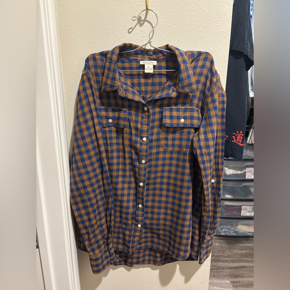 Lucky Brand Blue and Burnt Orange Plaid Shirt